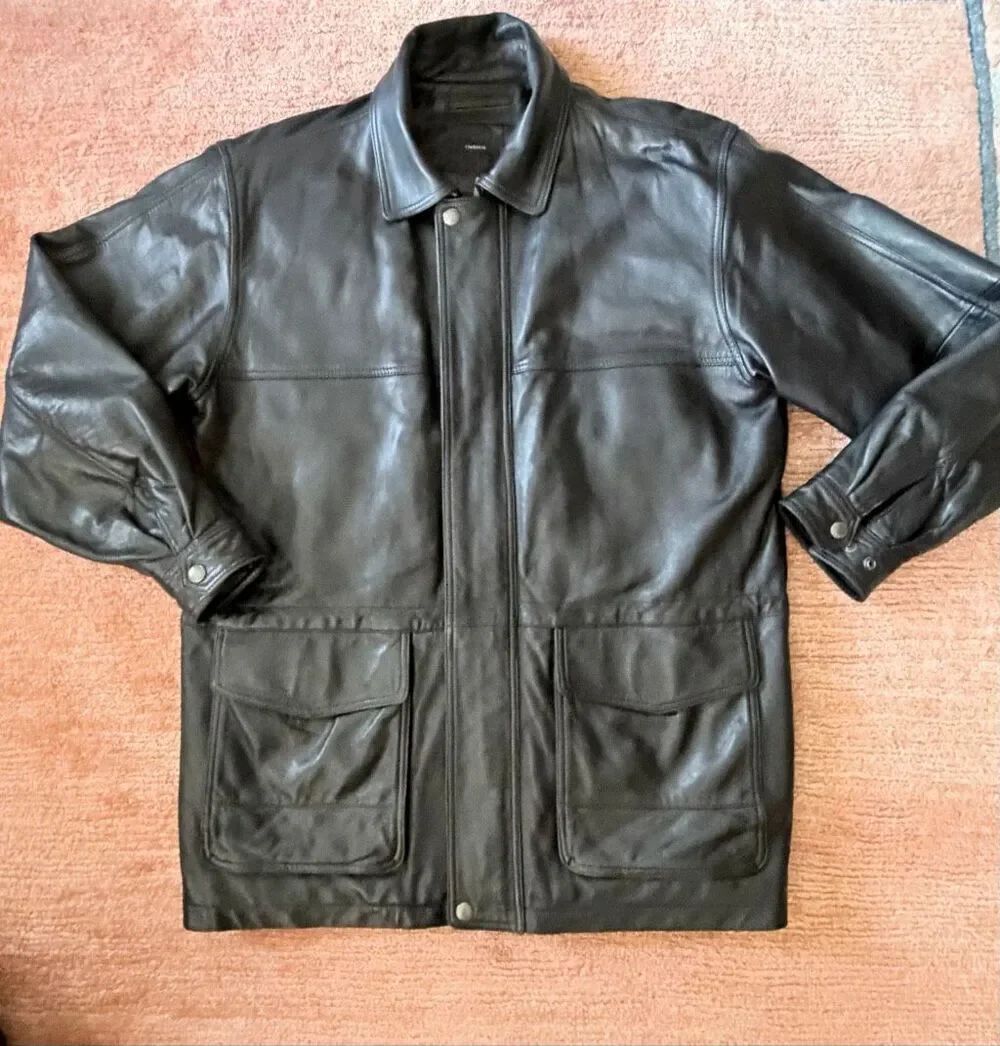 Claiborne L Genuine Lambskin Leather Field Jacket Black Quilted Lined Coat Men
